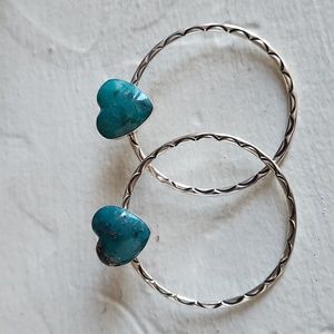 Amazing NWOT Native American Navajo Handmade Large Heart Post Hoop Earrings🩵🎁